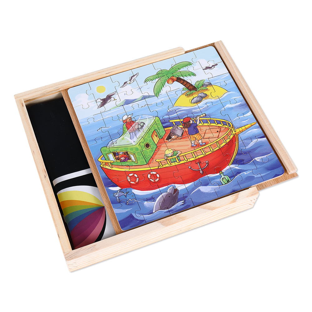 6 In 1 Puzzle Set Wooden Board